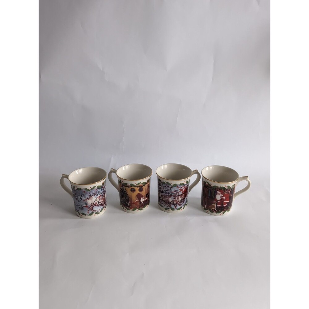 Lenox Coffee Cups Santa's Holiday Journey Vintage Christmas Mugs Set of 4